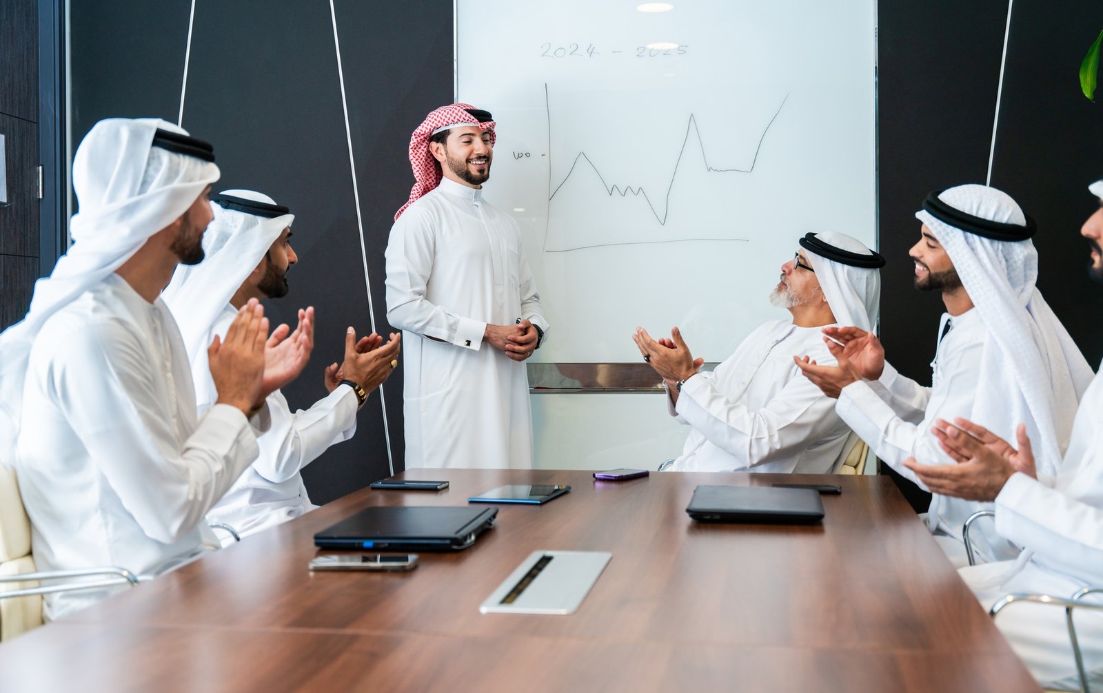 Group of corporate arab businessmen meeting in the office